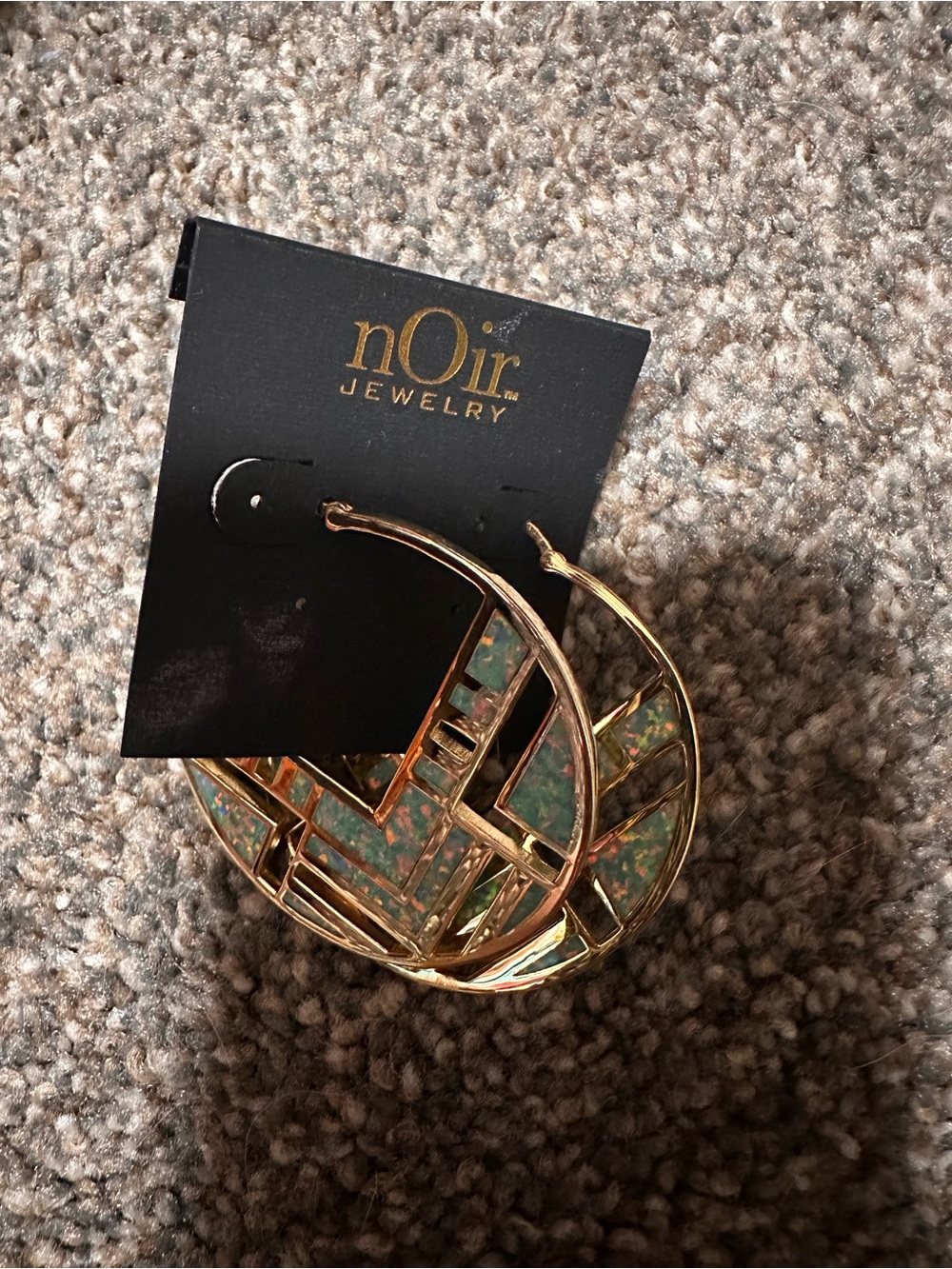 nOir Jewelry Gold-Tone Hoop Earrings with Turquoise-Green Inlay